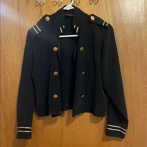 Elegant Black Military-Style Women's Jacket with Gold Trim